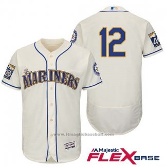 Maglia Baseball Uomo Seattle Mariners 12 Leonys Martin Crema 2017 Flex Base