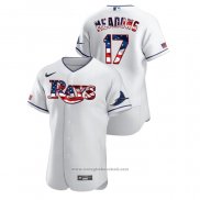 Maglia Baseball Uomo Tampa Bay Rays Austin Meadows 2020 Stars & Stripes 4th of July Bianco