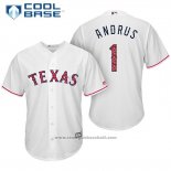 Maglia Baseball Uomo Texas Rangers 2017 Stelle e Strisce Elvis Andrus Bianco Cool Base