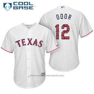 Maglia Baseball Uomo Texas Rangers 2017 Stelle e Strisce Rougned Odor Bianco Cool Base