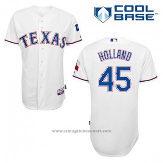 Maglia Baseball Uomo Texas Rangers Derek Holland 45 Bianco Home Cool Base