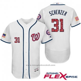 Maglia Baseball Uomo Washington Nationals 2017 Stelle e Strisce Max Scherzer Bianco Flex Base