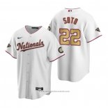 Maglia Baseball Uomo Washington Nationals Juan Soto Gold-Trimmed Championship Replica Bianco