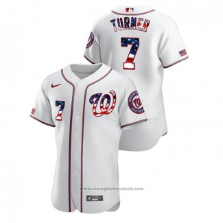 Maglia Baseball Uomo Washington Nationals Trea Turner 2020 Stars & Stripes 4th of July Bianco