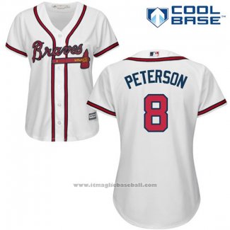 Maglia Baseball Donna Atlanta Braves 8 Jace Peterson Bianco Autentico Collection Cool Base