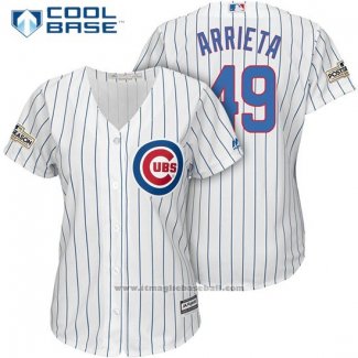 Maglia Baseball Donna Chicago Cubs 2017 Postseason 49 Jake Arrieta Bianco Cool Base