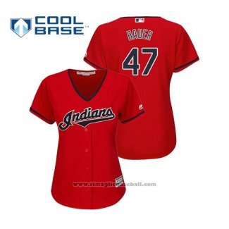 Maglia Baseball Donna Indians Trevor Bauer Cool Base Alternato 2019 Rosso