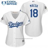 Maglia Baseball Donna Los Angeles Dodgers 2017 World Series Kenta Maeda Bianco Cool Base