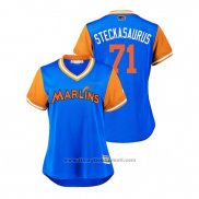 Maglia Baseball Donna Miami Marlins Drew Steckenrider 2018 LLWS Players Weekend Steckasaurus Blu