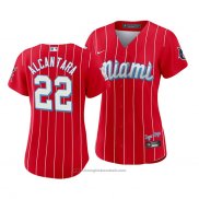 Maglia Baseball Donna Miami Marlins Sandy Alcantara 2021 City Connect Sugar Kings Rosso