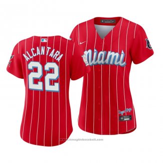 Maglia Baseball Donna Miami Marlins Sandy Alcantara 2021 City Connect Sugar Kings Rosso