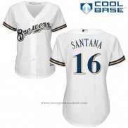 Maglia Baseball Donna Milwaukee Brewers Domingo Santana Bianco Autentico Collection Cool Base