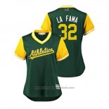 Maglia Baseball Donna Oakland Athletics Jeurys Familia 2018 LLWS Players Weekend La Fama Verde