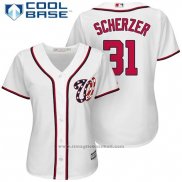 Maglia Baseball Donna Washington Nationals 31 Max Scherzer Bianco 2017 Cool Base