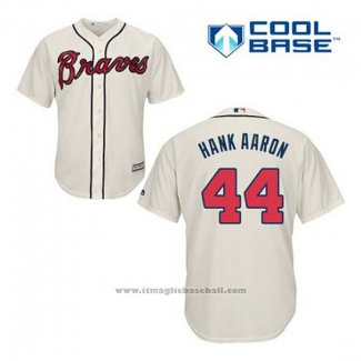 Maglia Baseball Uomo Atlanta Braves 44 Hank Aaron Crema Alternato Cool Base