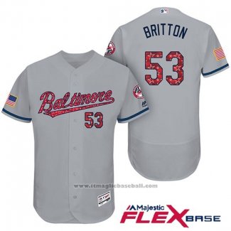 Maglia Baseball Uomo Baltimore Orioles 2017 Stelle E Strisce 53 Zach Britton Grigio Flex Base