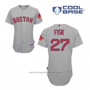 Maglia Baseball Uomo Boston Red Sox 27 Carlton Fisk Grigio Cool Base