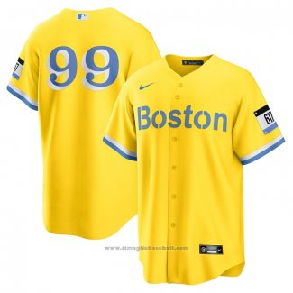 Maglia Baseball Uomo Boston Red Sox Alex Verdugo 2021 City Connect Replica Oro2
