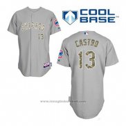 Maglia Baseball Uomo Chicago Cubs 13 Starlin Castro Grigio Usmc Cool Base