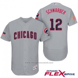 Maglia Baseball Uomo Chicago Cubs 2017 Stelle e Strisce Cubs 12 Kyle Schwarber Grigio Flex Base