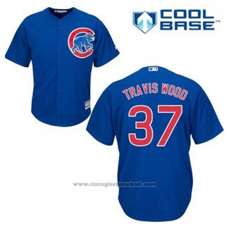 Maglia Baseball Uomo Chicago Cubs 37 Travis Wood Blu Alternato Cool Base