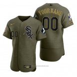 Maglia Baseball Uomo Chicago White Sox Personalizzate Camouflage Digitale Verde 2021 Salute To Service