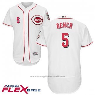 Maglia Baseball Uomo Cincinnati Reds 5 Johnny Bench Autentico Collection Flex Base Bianco