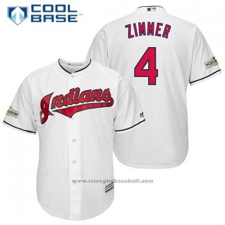 Maglia Baseball Uomo Cleveland Indians 2017 Postseason 4 Bradley Zimmer Bianco Cool Base