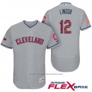 Maglia Baseball Uomo Cleveland Indians 2017 Stelle e Strisce Francisco Lindor Grigio Flex Base