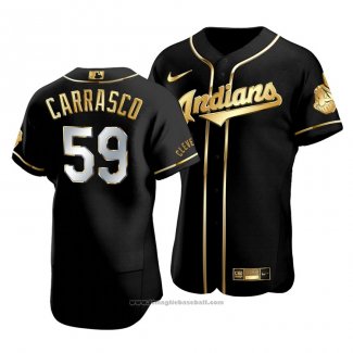 Maglia Baseball Uomo Cleveland Indians Carlos Carrasco Golden Edition Autentico Nero