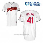 Maglia Baseball Uomo Cleveland Indians Carlos Santana 41 Bianco Home Cool Base