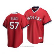 Maglia Baseball Uomo Cleveland Indians Shane Bieber Cooperstown Collection Road Rosso