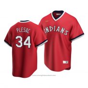 Maglia Baseball Uomo Cleveland Indians Zach Plesac Cooperstown Collection Road Rosso