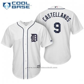 Maglia Baseball Uomo Detroit Tigers 2017 Stelle e Strisce Nick Castellanos Bianco Cool Base