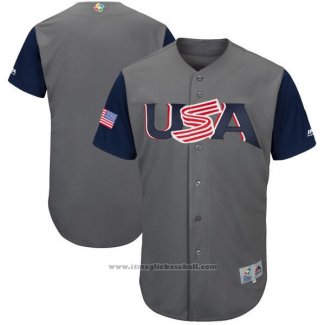 Maglia Baseball Uomo Estados Unidos Clasico Mundial de Baseball 2017 Personalizzate Grigio