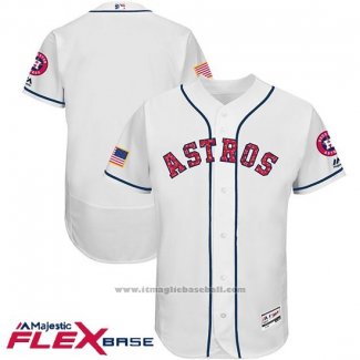 Maglia Baseball Uomo Houston Astros 2017 Stelle e Strisce Bianco Flex Base