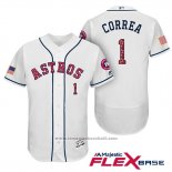 Maglia Baseball Uomo Houston Astros 2017 Stelle e Strisce Carlos Correa Bianco Flex Base