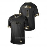 Maglia Baseball Uomo Houston Astros Carlos Correa 2019 Golden Edition V Neck Nero