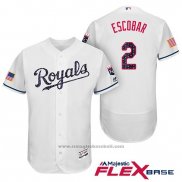 Maglia Baseball Uomo Kansas City Royals 2017 Stelle e Strisce Alcides Escobar Bianco Flex Base