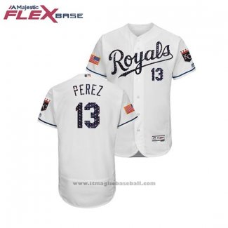 Maglia Baseball Uomo Kansas City Royals Salvador Perez 2018 Stars & Stripes Flex Base Bianco