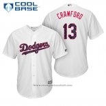 Maglia Baseball Uomo Los Angeles Dodgers 2017 Stelle e Strisce Carl Crawford Bianco Cool Base