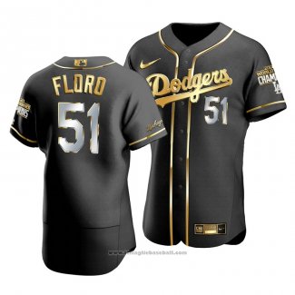 Maglia Baseball Uomo Los Angeles Dodgers Dylan Floro Black 2020 World Series Champions Golden Limited Autentico