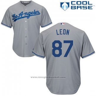 Maglia Baseball Uomo Los Angeles Dodgers Jose De Leon 87 Grigio Cool Base