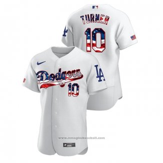 Maglia Baseball Uomo Los Angeles Dodgers Justin Turner 2020 Stars & Stripes 4th of July Bianco