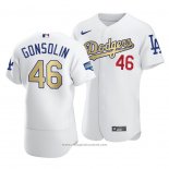 Maglia Baseball Uomo Los Angeles Dodgers Tony Gonsolin 2021 Gold Program Patch Autentico Bianco