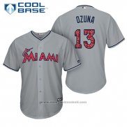 Maglia Baseball Uomo Miami Marlins 2017 Stelle e Strisce Marchell Ozuna Grigio Cool Base