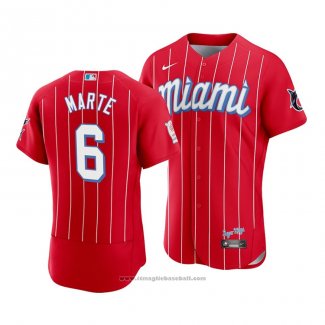 Maglia Baseball Uomo Miami Marlins Starling Marte 2021 City Connect Autentico Rosso