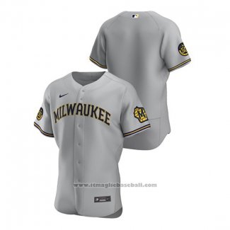 Maglia Baseball Uomo Milwaukee Brewers Autentico 2020 Road Grigio