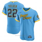 Maglia Baseball Uomo Milwaukee Brewers Christian Yelich 2022 City Connect Autentico Blu