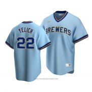 Maglia Baseball Uomo Milwaukee Brewers Christian Yelich Cooperstown Collection Road Blu